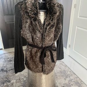 JOSEPH A size large faux fur front and knit sweater cardigan grey colour nice🥰
